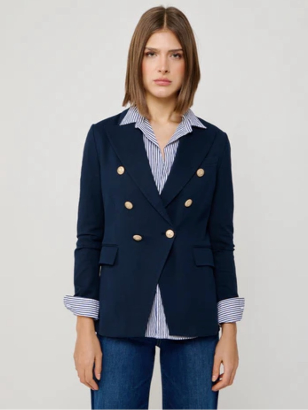 Circolo 1901 Oxford Light Dyed
Double Breasted Navy Plaid Blazer